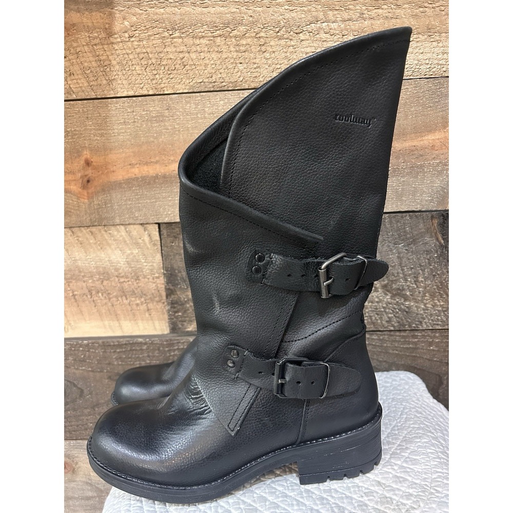 Coolway Alida Moto Boots Dark Brown Mid Calf Buckle Biker Womens Sz 7.5 Spain